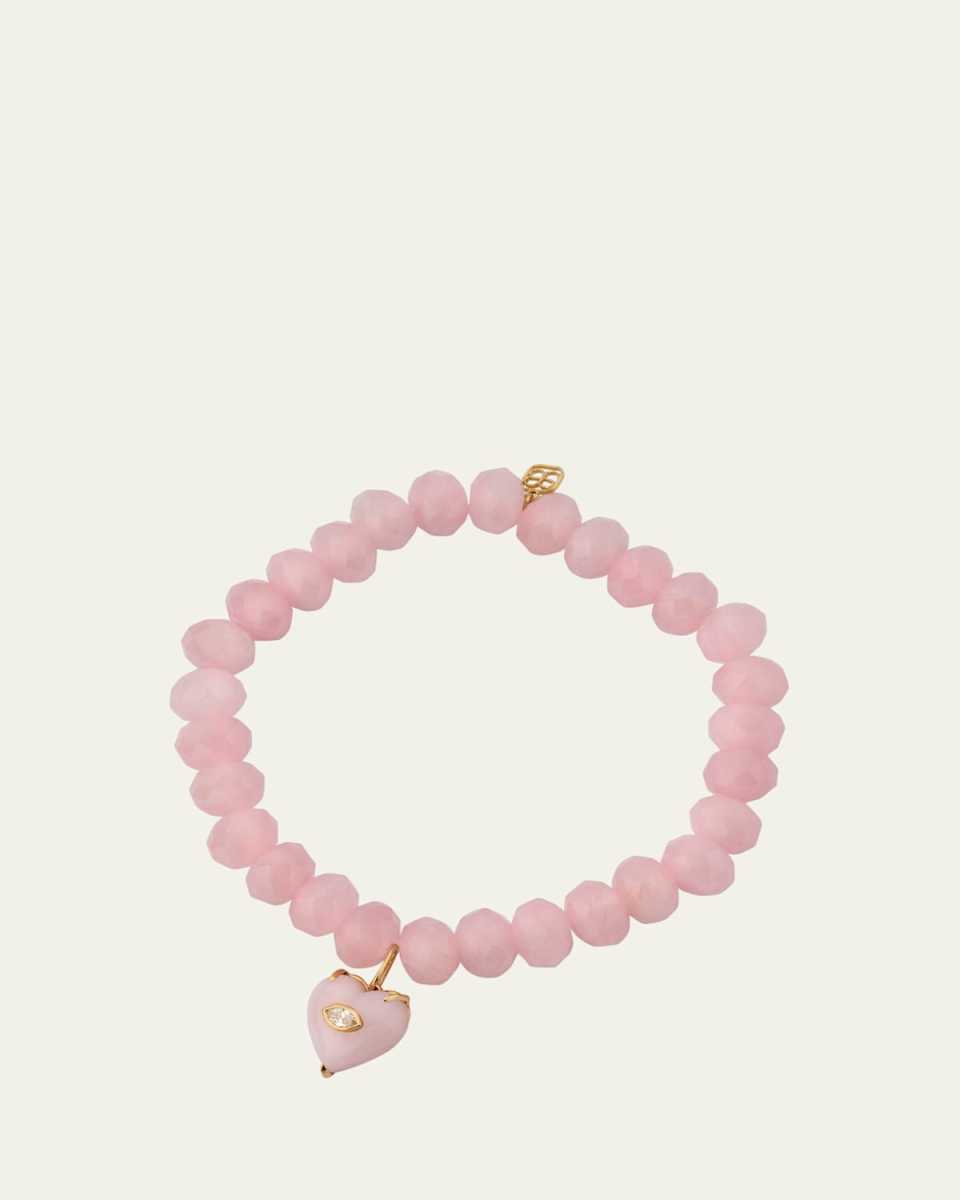 Carved Rose Quartz Marquise Bezel Diamond Heart Charm
